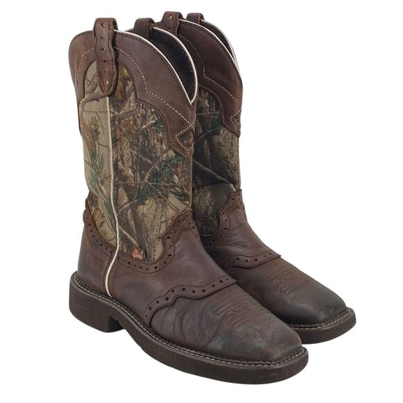 Justin Boots Gypsy Women’s Size 7B Leather Real Tree Camo Square Toe (HF12) - Picture 3 of 10